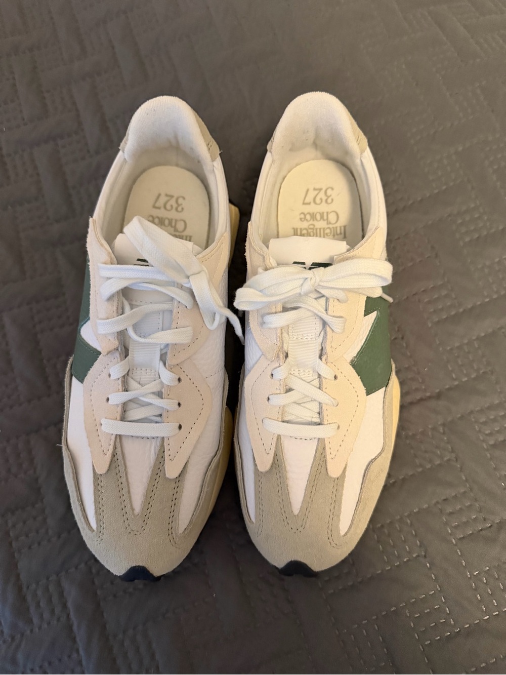 New Balance White, Beige & Green 327 Sneakers - Picture 3 of 6